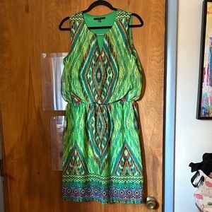 Tiana B Aztec Green Sleeveless V-Neck Dress